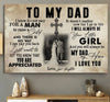 To My Dad You Are Appreciated, Birthday Christmas Ideas for Dad from Daughter, Lanscape Poster And Canvas Birthday Gift Home Decor Wall Art Visual Art