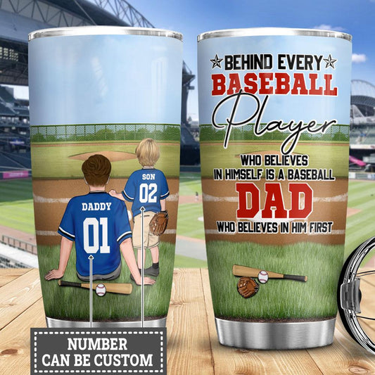 Baseball Dad And His Son Personalized Stainless Steel Tumbler Cups Drinkware 20oz - MostSuit