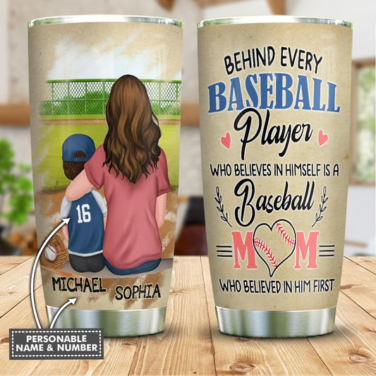 Baseball Mom Biggest Fan Of Her Son Personalized Stainless Steel Tumbler Cups Drinkware 20oz - MostSuit