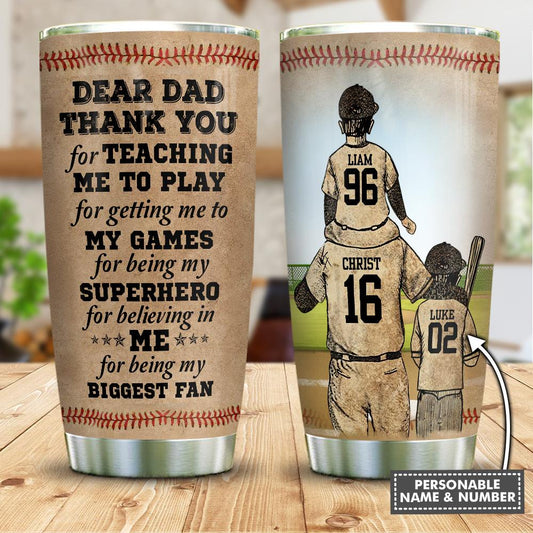 Dad With Sons In Baseball Personalized Stainless Steel Tumbler Cups Drinkware 20oz - MostSuit