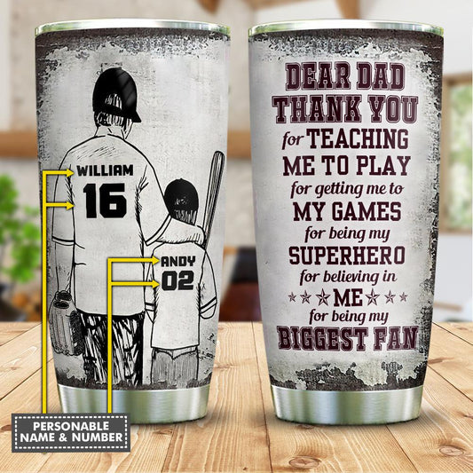 Daddy And Baseball Son Fan Personalized Stainless Steel Tumbler Cups Drinkware 20oz - MostSuit
