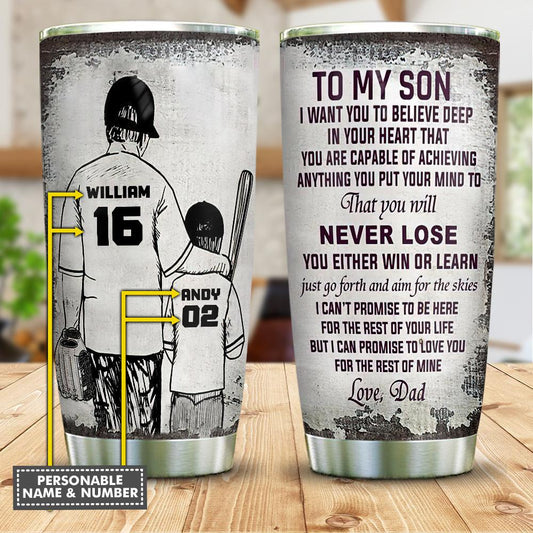 My Baseball Son Personalized Stainless Steel Tumbler Cups Drinkware 20oz - MostSuit