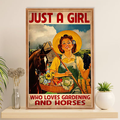 Gardening Poster Home Décor Wall Art | Girl Loves Horses & Gardening | Gift for Gardener, Plants Lover