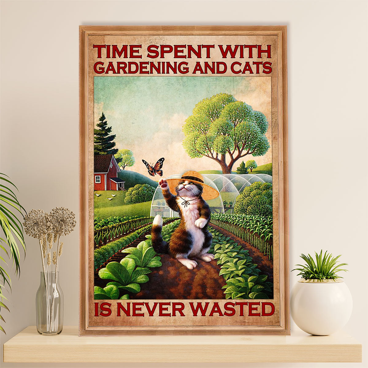 Gardening Poster Home Décor Wall Art | Loves Gardening & Cats | Gift for Gardener, Plants Lover