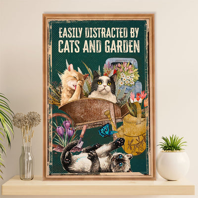 Gardening Poster Home Décor Wall Art | Distracted by Cats & Garden | Gift for Gardener, Plants Lover