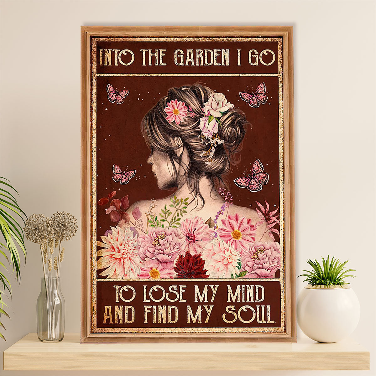 Gardening Poster Home Décor Wall Art | Pretty Girl in Garden | Gift for Gardener, Plants Lover