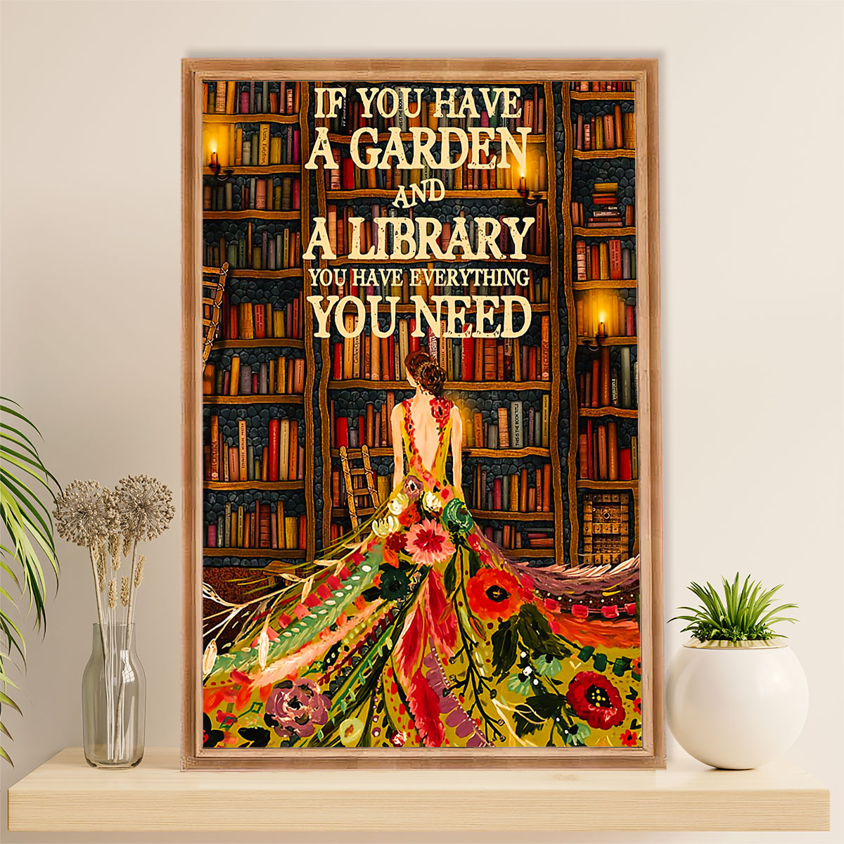 Gardening Poster Home Décor Wall Art | Girl Has Library & Garden | Gift for Gardener, Plants Lover