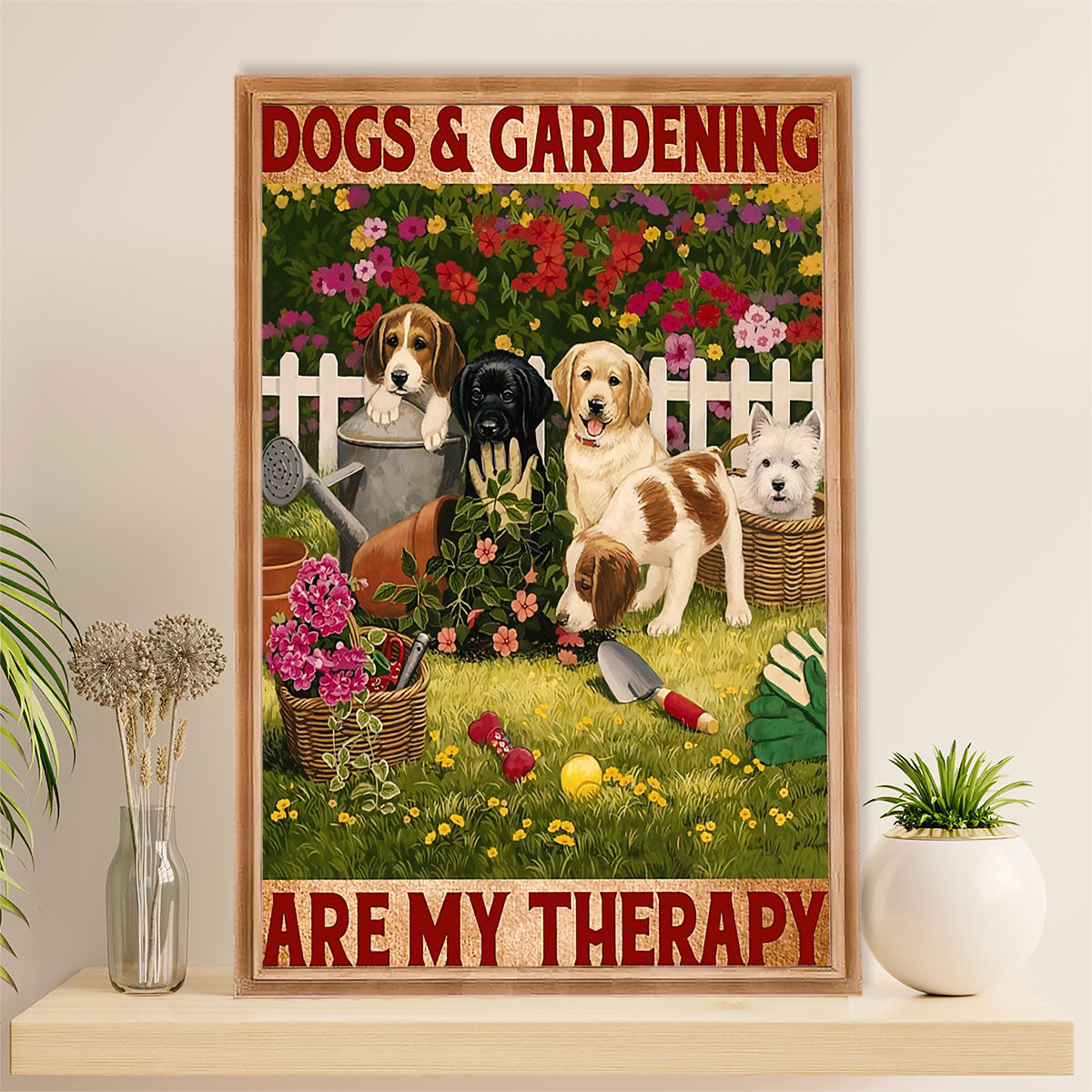 Gardening Poster Home Décor Wall Art | Loves Dogs & Gardening | Gift for Gardener, Plants Lover