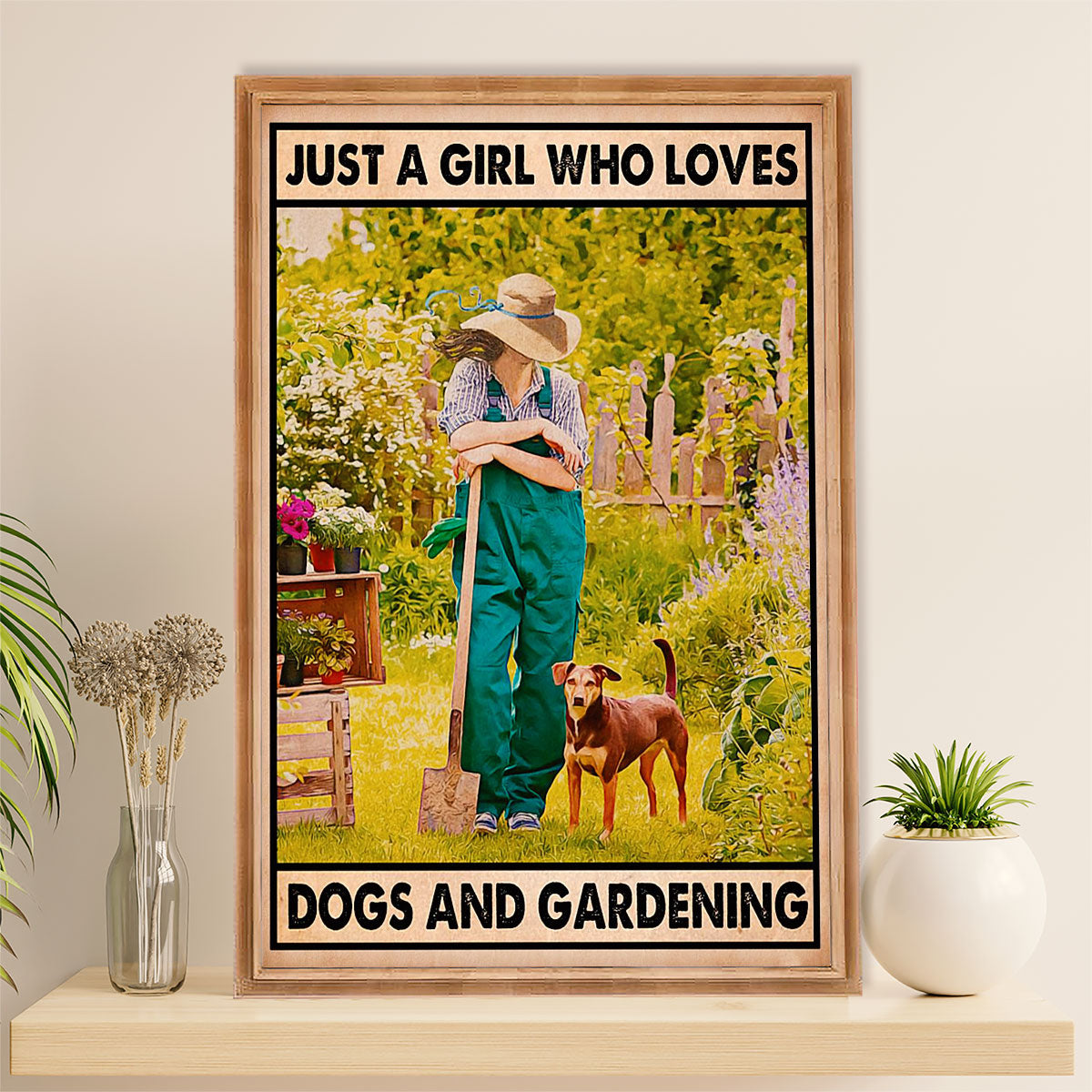 Gardening Poster Home Décor Wall Art | Girl Loves Dog & Gardening | Gift for Gardener, Plants Lover