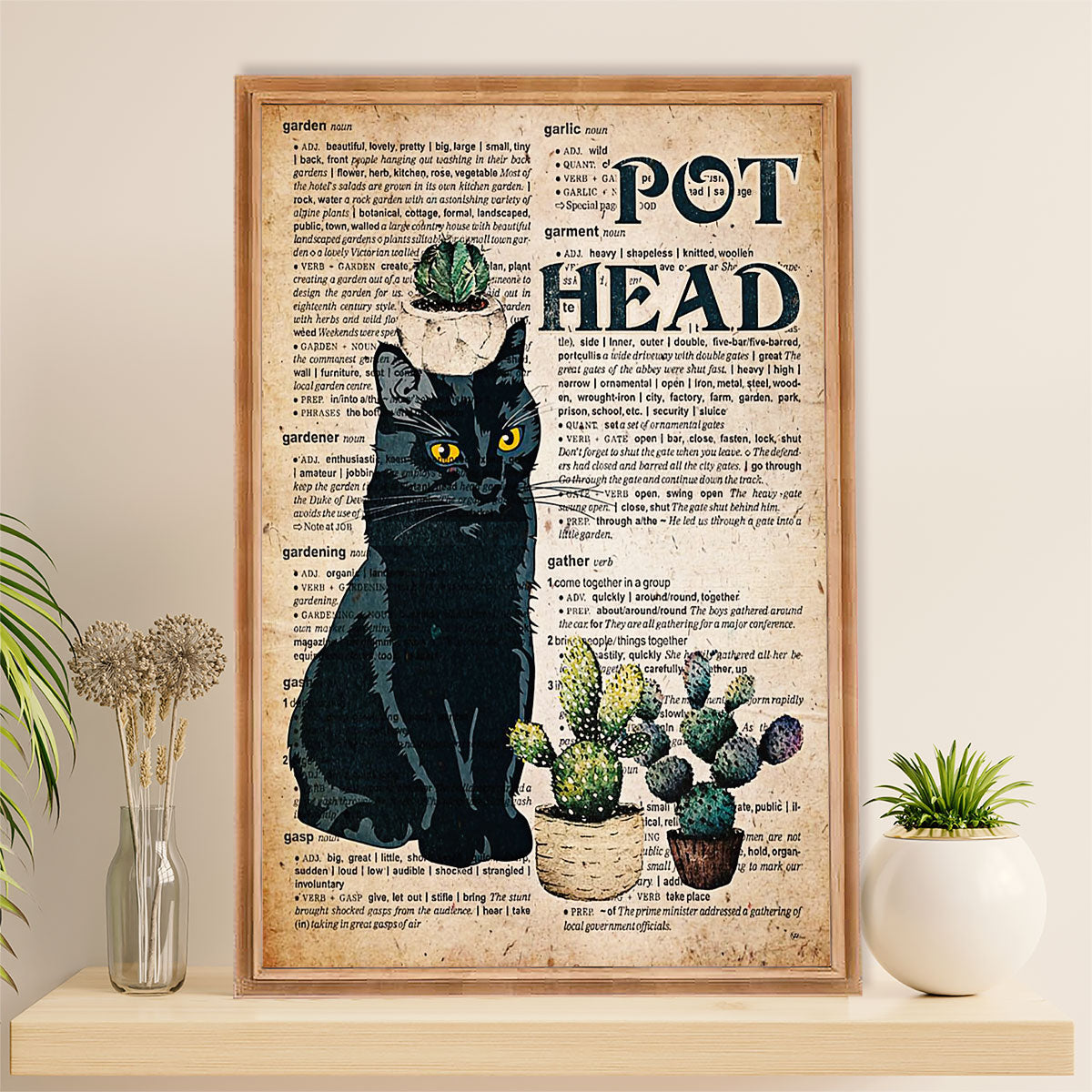 Gardening Poster Home Décor Wall Art | Black Cat Pot Head | Gift for Gardener, Plants Lover