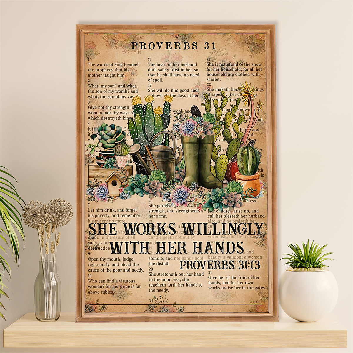 Gardening Poster Home Décor Wall Art | Works With Her Hands | Gift for Gardener, Plants Lover