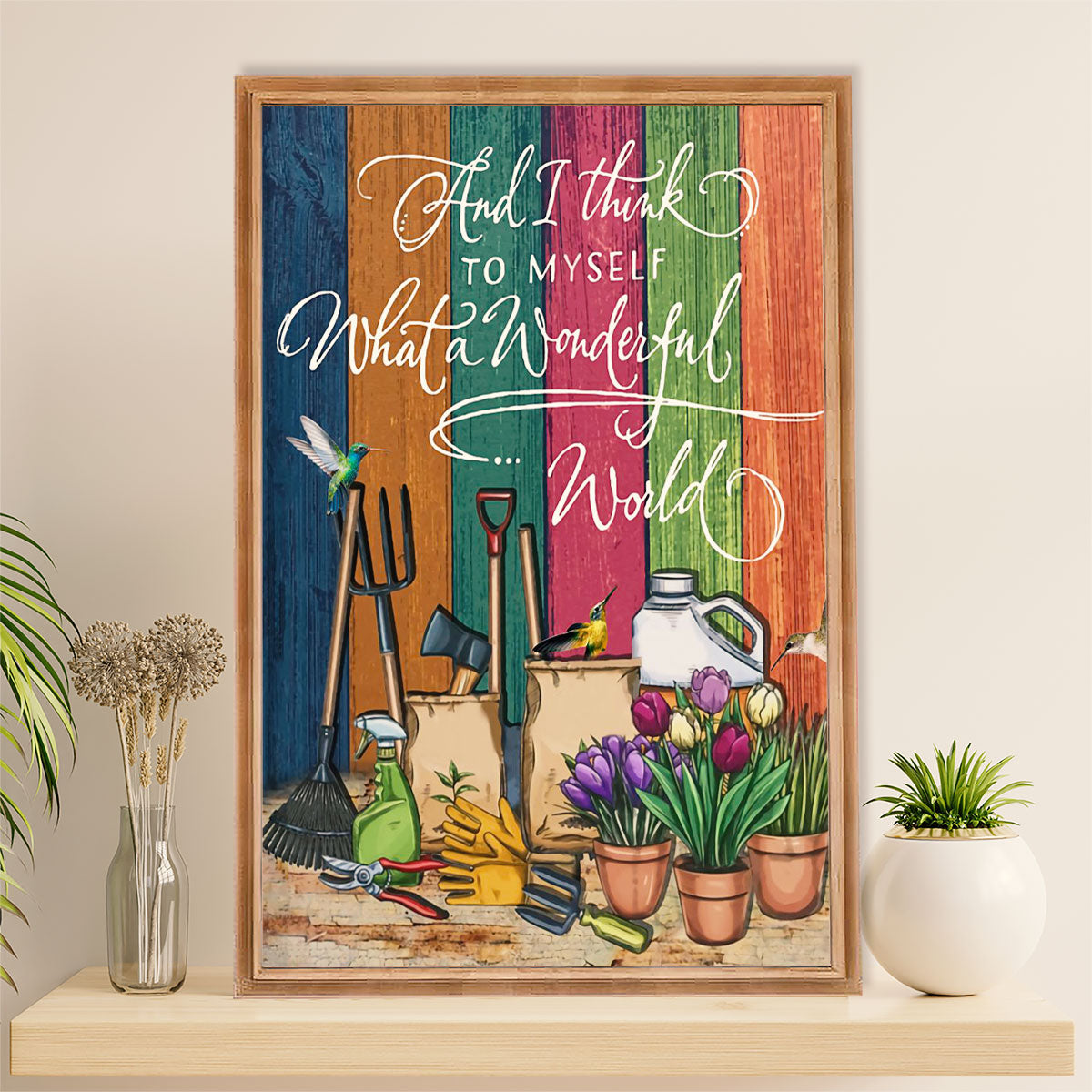 Gardening Poster Home Décor Wall Art | Wonderful World | Gift for Gardener, Plants Lover