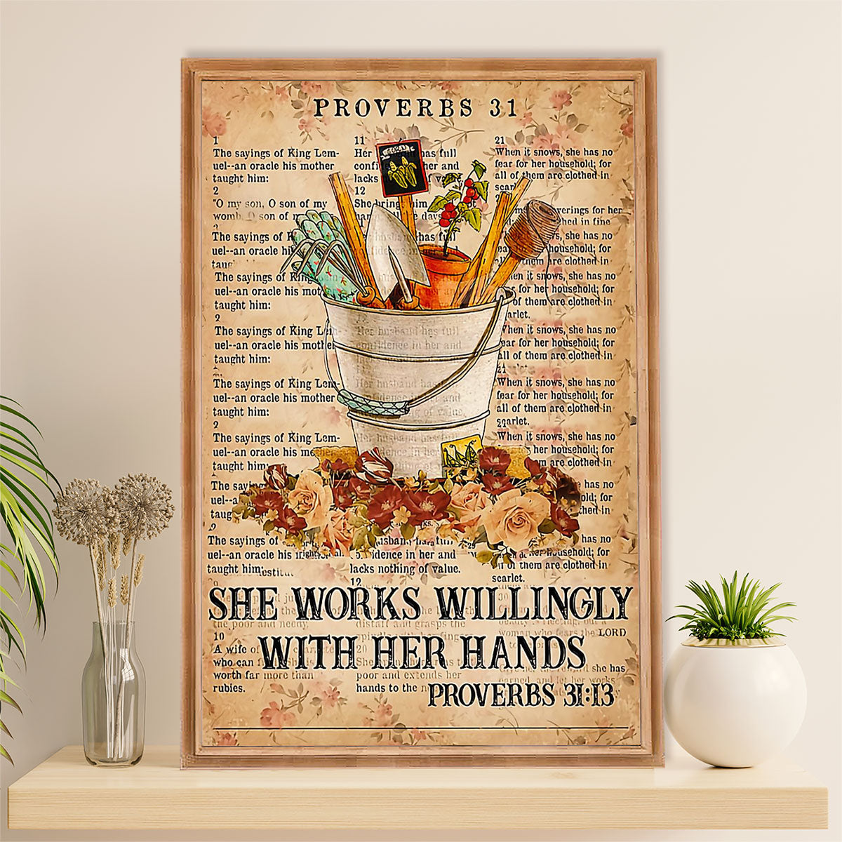 Gardening Poster Home Décor Wall Art | Works Willing with Hands | Gift for Gardener, Plants Lover
