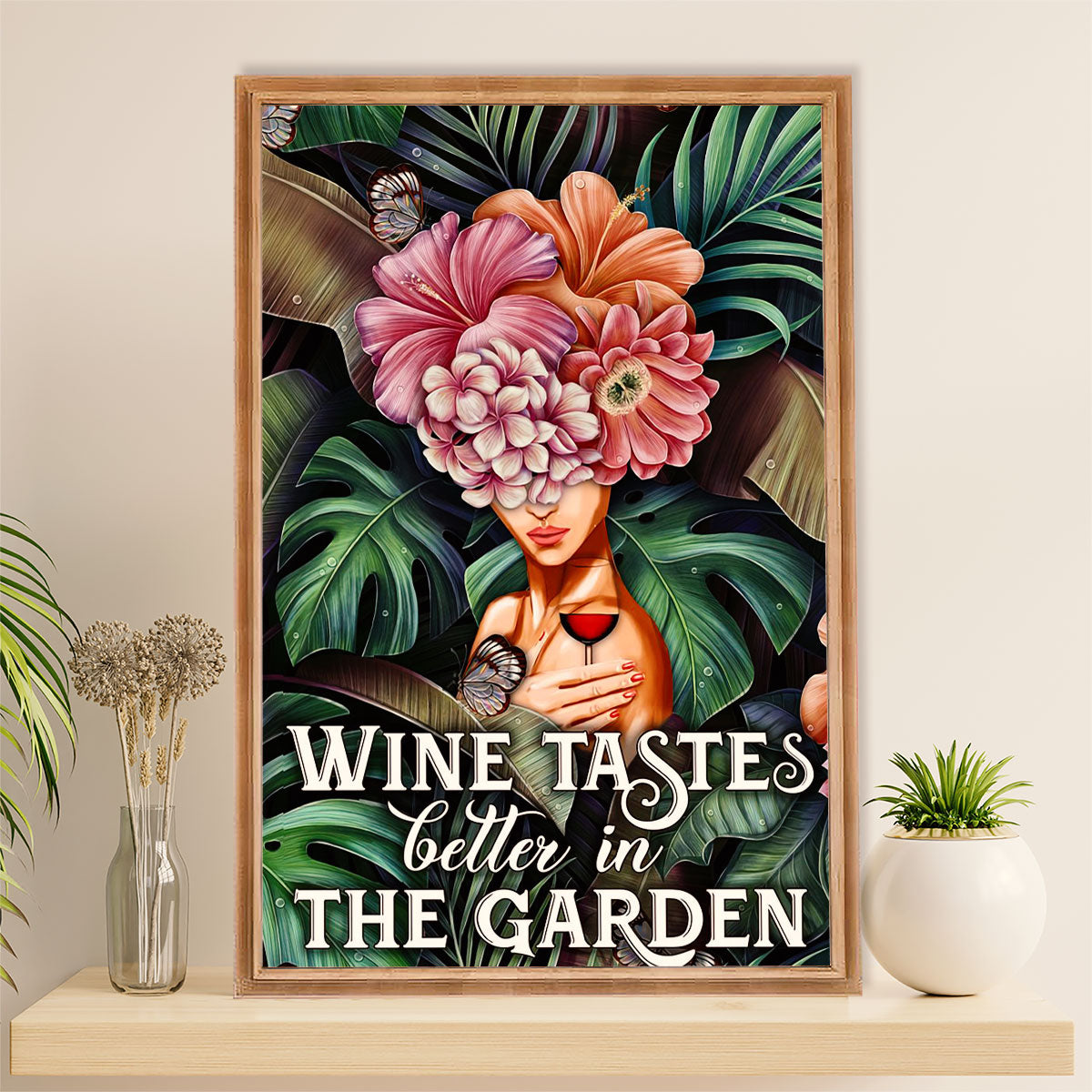 Gardening Poster Home Décor Wall Art | Woman Loves Wine & Garden | Gift for Gardener, Plants Lover