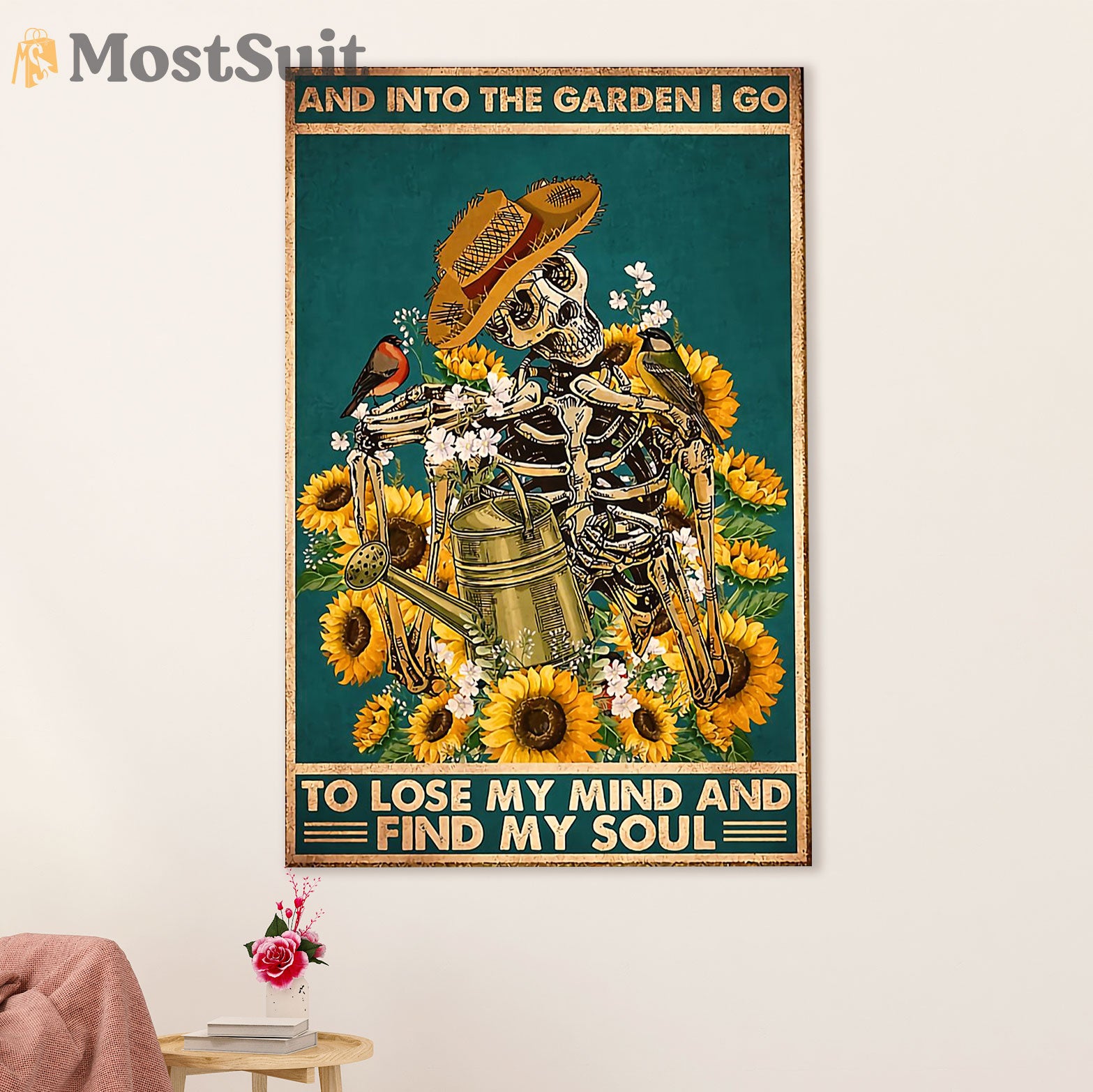 Gardening Poster Home Décor Wall Art | Skeleton Sunflowers | Gift for Gardener, Plants Lover