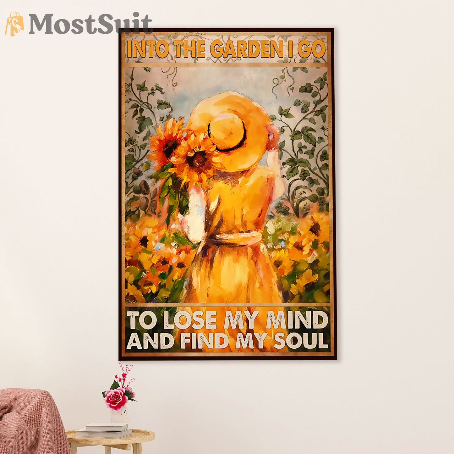 Gardening Poster Home Décor Wall Art | Girl Sunflowers | Gift for Gardener, Plants Lover