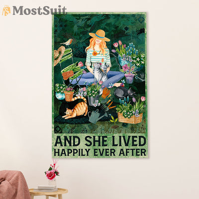 Gardening Poster Home Décor Wall Art | She Lived Happily | Gift for Gardener, Plants Lover