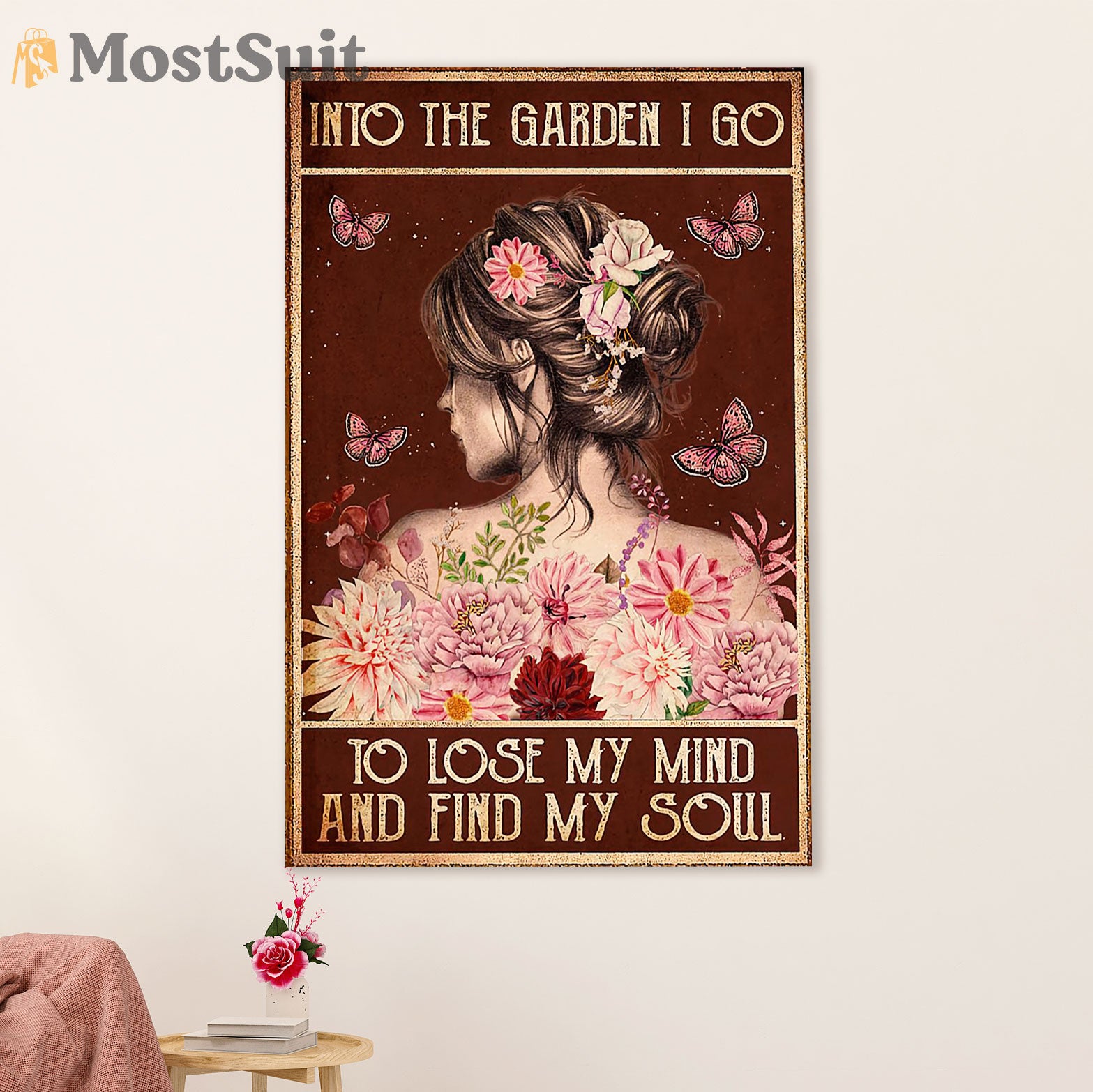 Gardening Poster Home Décor Wall Art | Pretty Girl in Garden | Gift for Gardener, Plants Lover