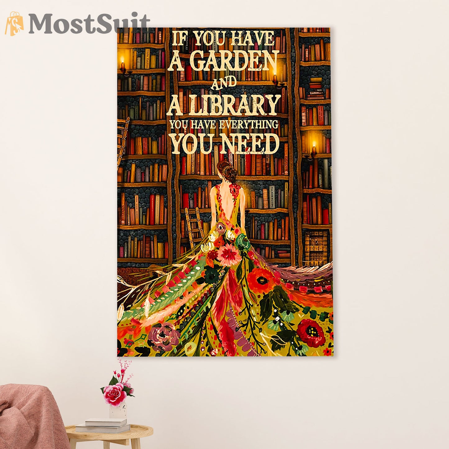 Gardening Poster Home Décor Wall Art | Girl Has Library & Garden | Gift for Gardener, Plants Lover