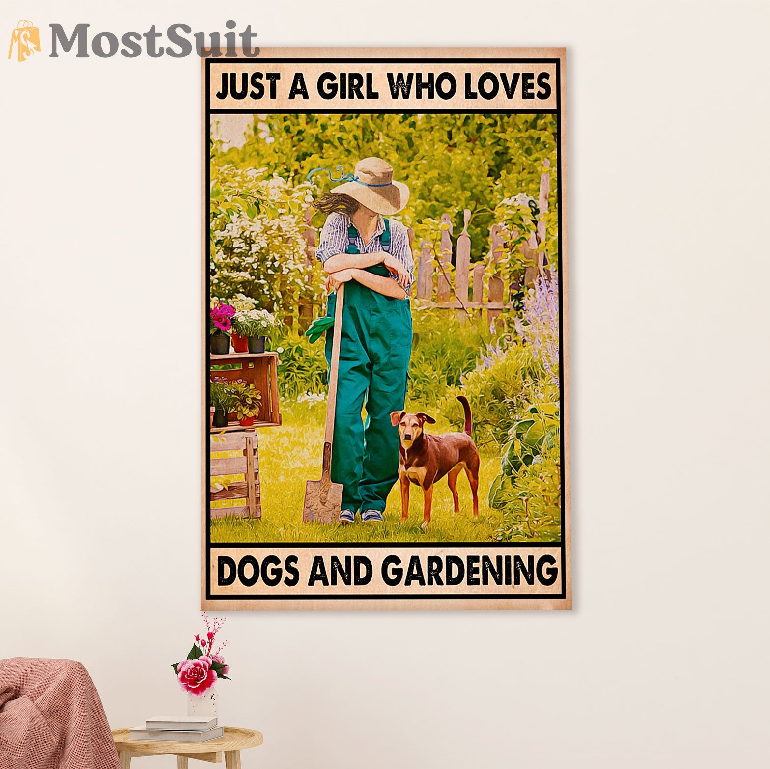Gardening Poster Home Décor Wall Art | Girl Loves Dog & Gardening | Gift for Gardener, Plants Lover