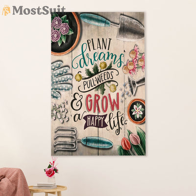 Gardening Poster Home Décor Wall Art | Grow A Happy Life | Gift for Gardener, Plants Lover