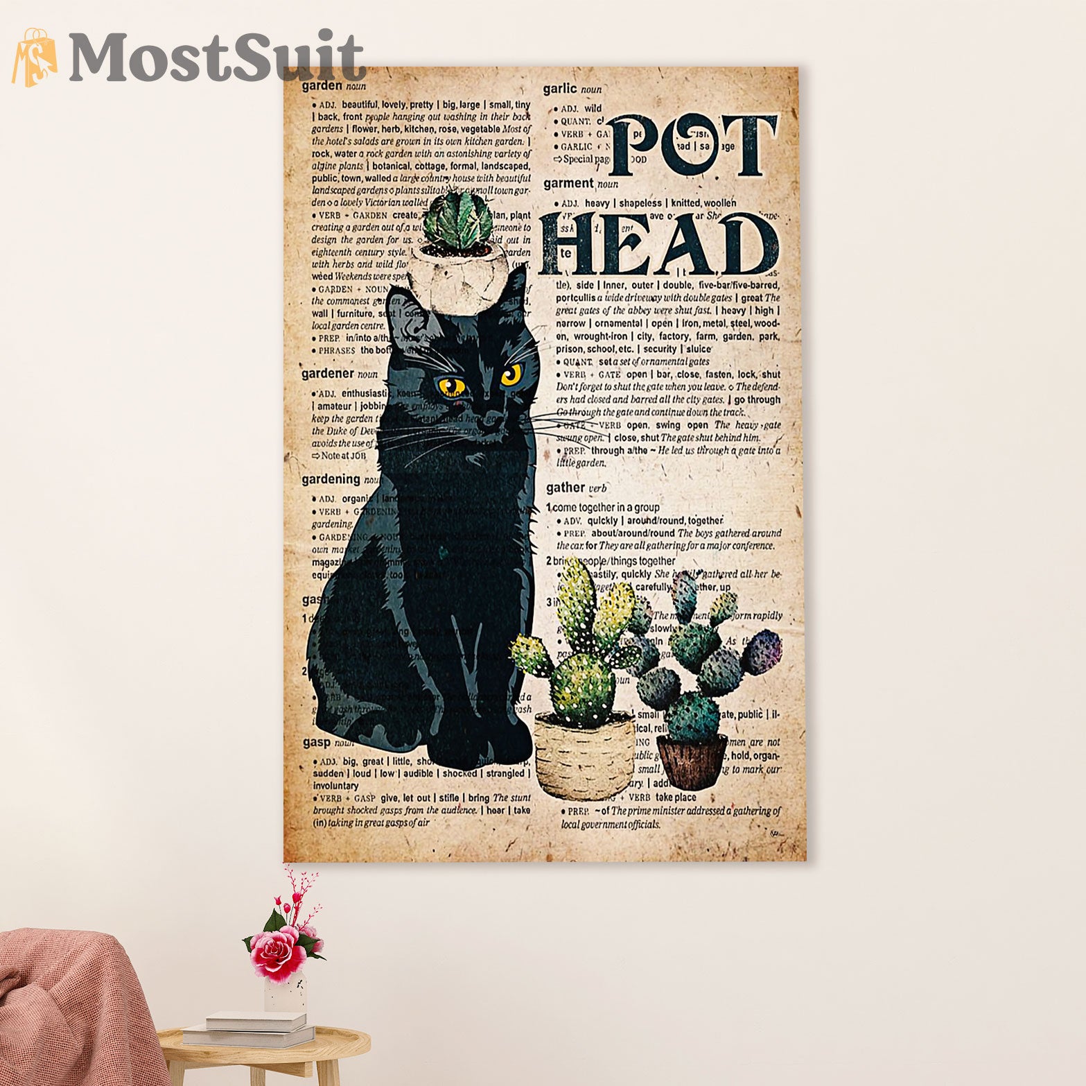 Gardening Poster Home Décor Wall Art | Black Cat Pot Head | Gift for Gardener, Plants Lover