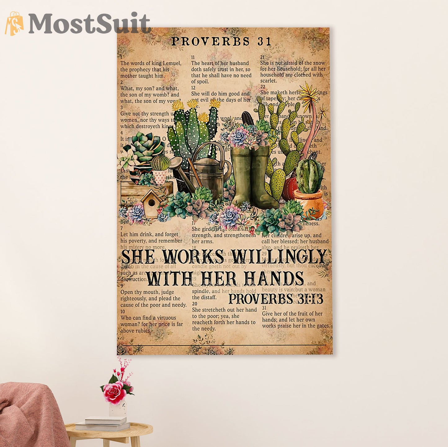 Gardening Poster Home Décor Wall Art | Works With Her Hands | Gift for Gardener, Plants Lover