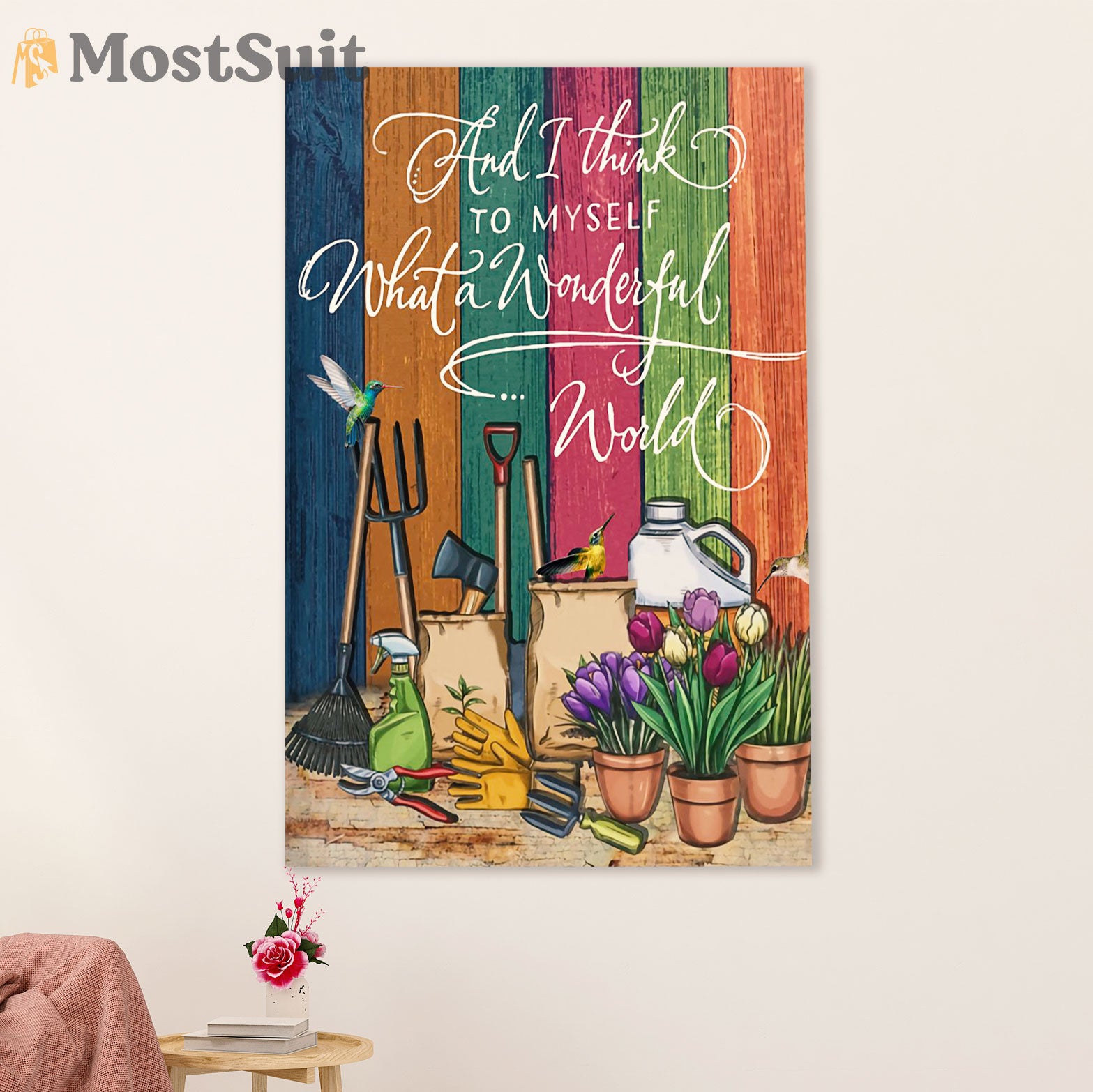 Gardening Poster Home Décor Wall Art | Wonderful World | Gift for Gardener, Plants Lover