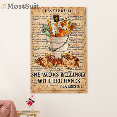 Gardening Poster Home Décor Wall Art | Works Willing with Hands | Gift for Gardener, Plants Lover