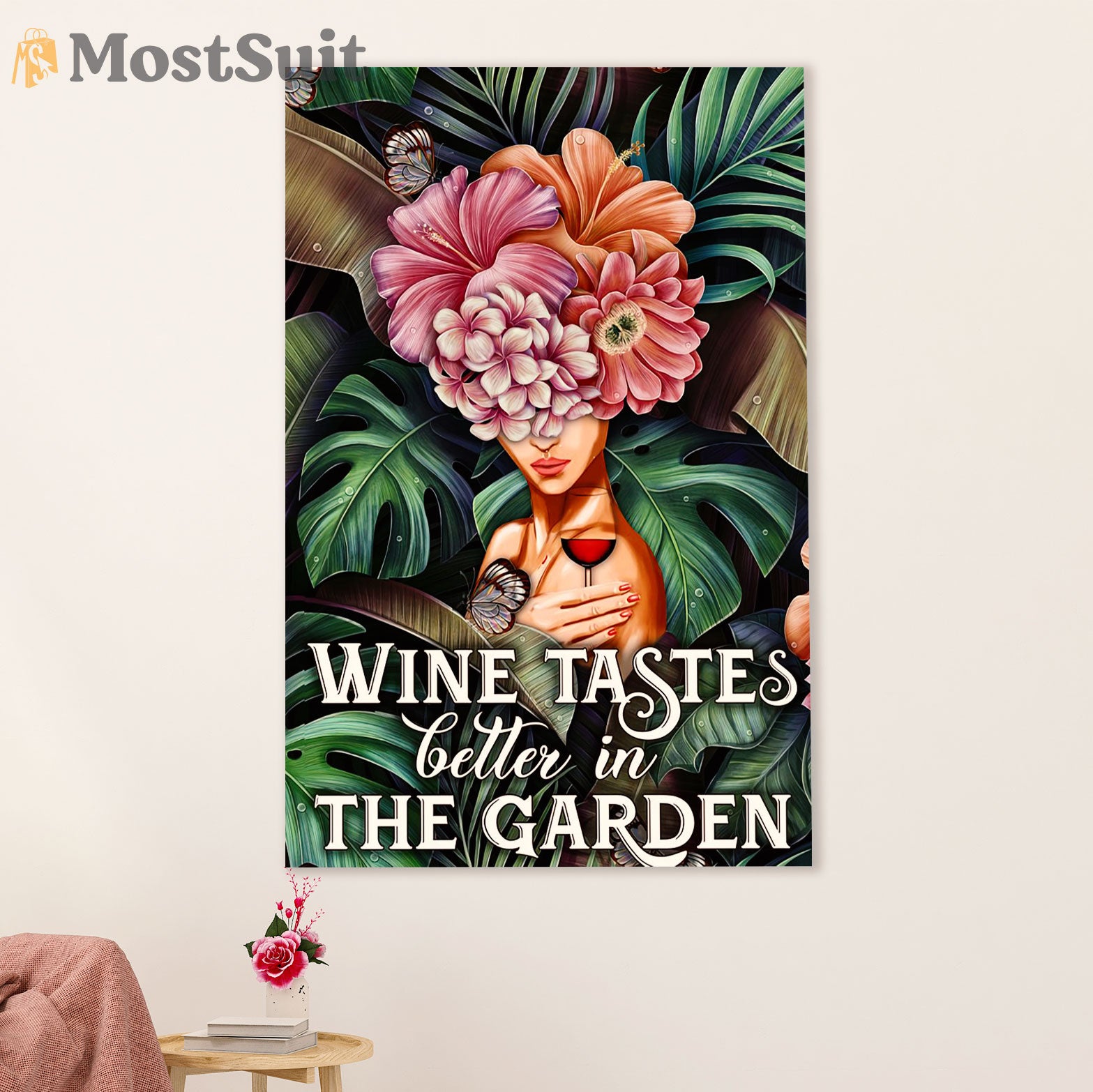 Gardening Poster Home Décor Wall Art | Woman Loves Wine & Garden | Gift for Gardener, Plants Lover