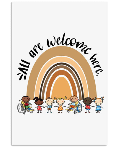 Rainbow Brown - All Are Welcome Here Kids Portrait Canvas & Poster Gift For Kids Friend Family Gift Kitchen Dercor Home Decor Bedroom Decor Wall Art Visual Art