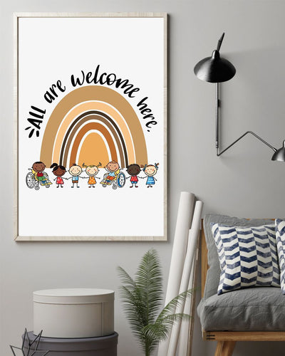 Rainbow Brown - All Are Welcome Here Kids Portrait Canvas & Poster Gift For Kids Friend Family Gift Kitchen Dercor Home Decor Bedroom Decor Wall Art