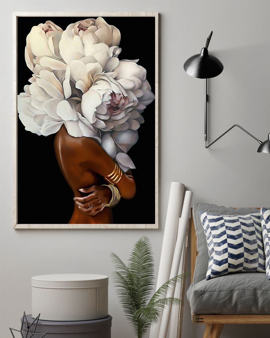 Black Girl With Beautiful White Flower Portrait Canvas & Poster Gift For Her Black Girl Friend Family Gift Birthday Gift Home Decor Wall Art