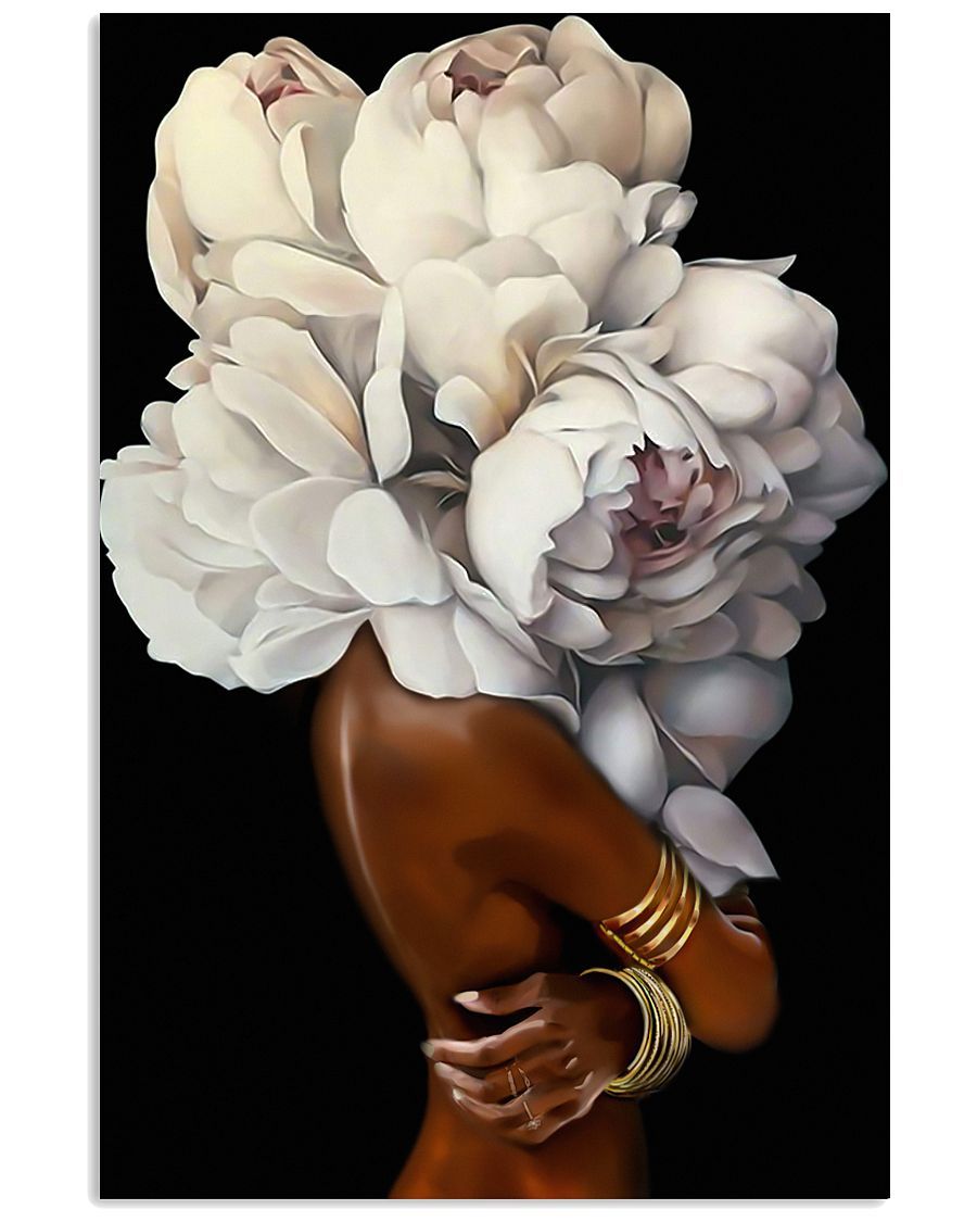 Black Girl With Beautiful White Flower Portrait Canvas & Poster Gift For Her Black Girl Friend Family Gift Birthday Gift Home Decor Wall Art Visual Art
