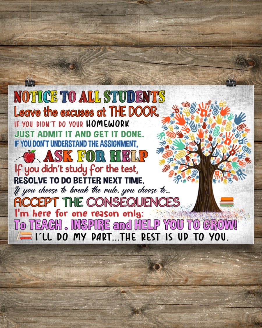 Notice To All Students Landscape Poster & Canvas Gift For Teacher Classroom Decor Home Decor Wall Art  Back To School