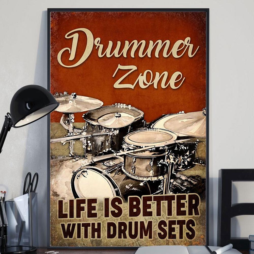 Poster Canvas Drummer Zone Life Is Better With Drum Sets Poster Gift Decor Home Decor Wall Art