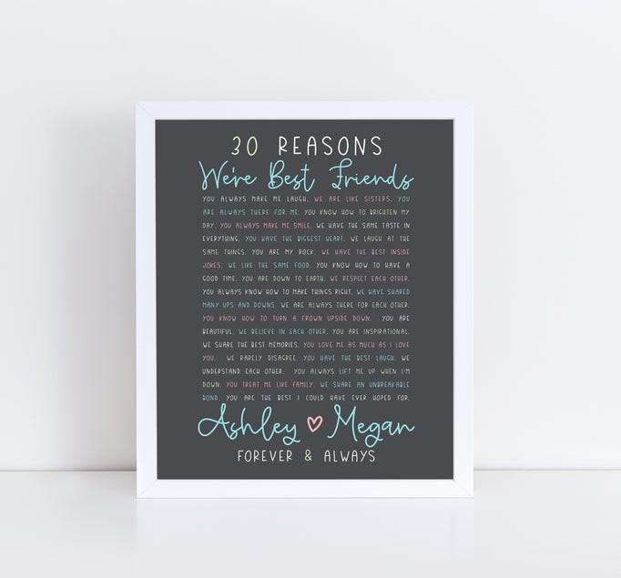 30 Reasons We're Best Friends Portrait Poster & Canvas Sweet Home Decor Wall Art Visual Art Workplace Office Decor Wall Closing Gift For Friendship Gift For Birthday