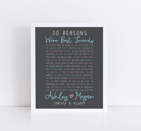 30 Reasons We're Best Friends Portrait Poster & Canvas Sweet Home Decor Wall Art Visual Art Workplace Office Decor Wall Closing Gift For Friendship Gift For Birthday