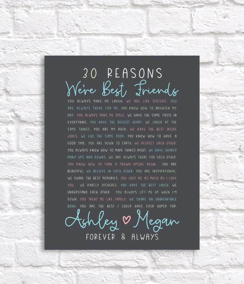 30 Reasons We're Best Friends Portrait Poster & Canvas Sweet Home Decor Wall Art  Workplace Office Decor Wall Closing Gift For Friendship Gift For Birthday