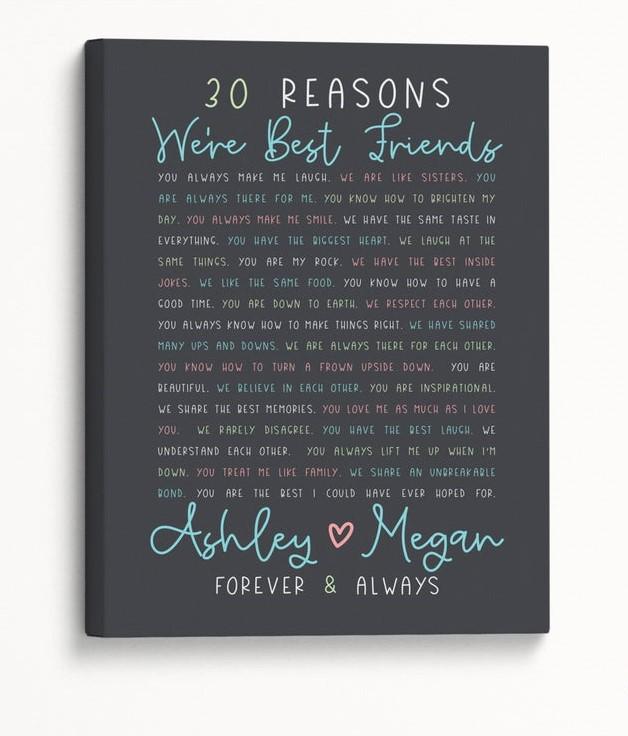 30 Reasons We're Best Friends Portrait Poster & Canvas Sweet Home Decor Wall Art  Workplace Office Decor Wall Closing Gift For Friendship Gift For Birthday