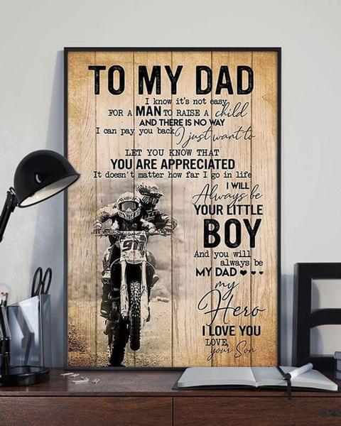 To My Dad Motorcycle Riding I Know It's Not Easy For A Man To Raise A Child Portrait Poster & Canvas Gift For Father Home Decor Wall Art Visual Art