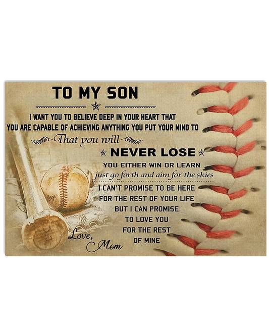 To My Son Baseball Landscape Poster & Canvas, Dedicated To The Son Who Loves Baseball Birthday Gift Home Decor Bedding Couch Sofa Soft And Comfy Cozy