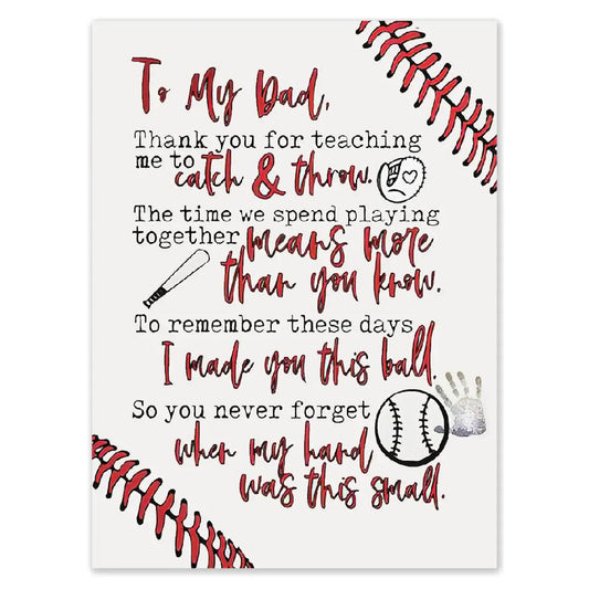 To My Dad Baseball Thank You For Teaching Me To Catch And Throw Portrait Poster & Canvas Gift For Father Home Decor Wall Art Visual Art
