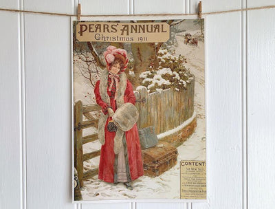 Pears Soap 1911 Annual Cover, Vintage 1978 Book Page, Winter Snow, Bedroom Home Decor, Retirement Present, Birthday Gift Mum Grandma Aunt
