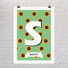 Kids Name Sunflower print poster for Nursery room, Custom Name Monogram Initial, Alphabet poster,Personalized Color Letter,Floral Room Decor