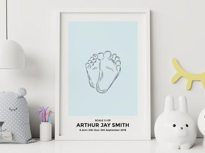 The Birth Poster In Scale 1:1 | Baby Feet Sketch | Customised Newborn Poster | Nursery Wall Art | Personalized Baby Poster | Baby Poster