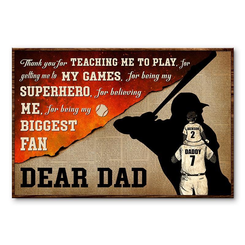 Personalized Baseball Dear Dad Thank You Poster & Canvas Gift For Dad Family Birthday, Gift For Baseball Lover Home Decor Wall Art Visual Art