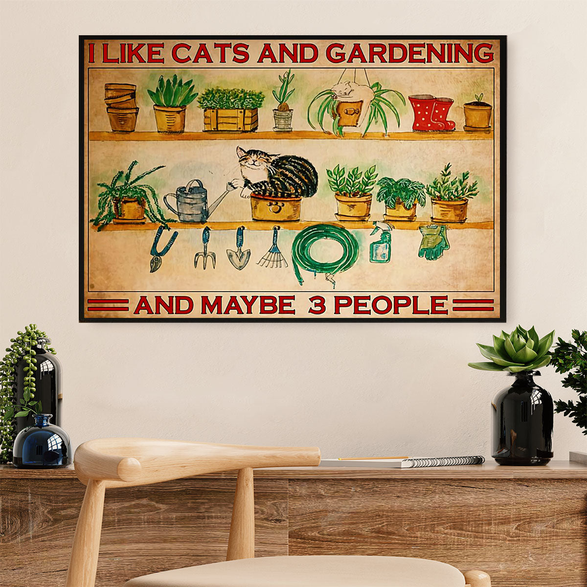 Gardening Poster Home Décor Wall Art | Cats & Gardening Maybe 3 People | Gift for Gardener, Plants Lover