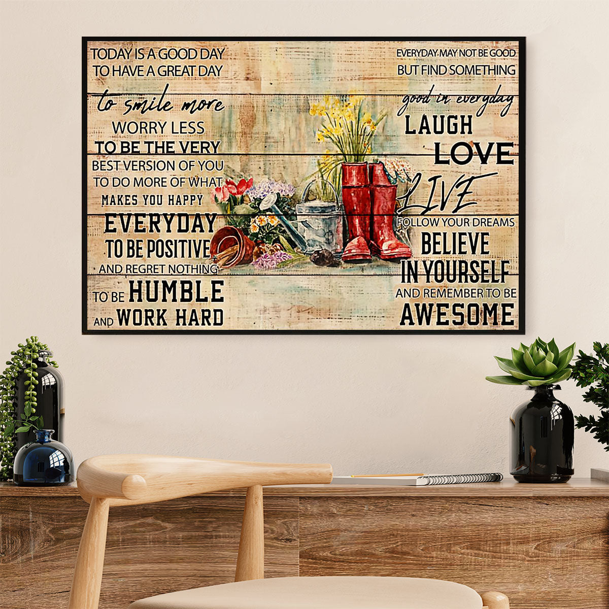 Gardening Poster Home Décor Wall Art | Laugh Love Live | Gift for Gardener, Plants Lover