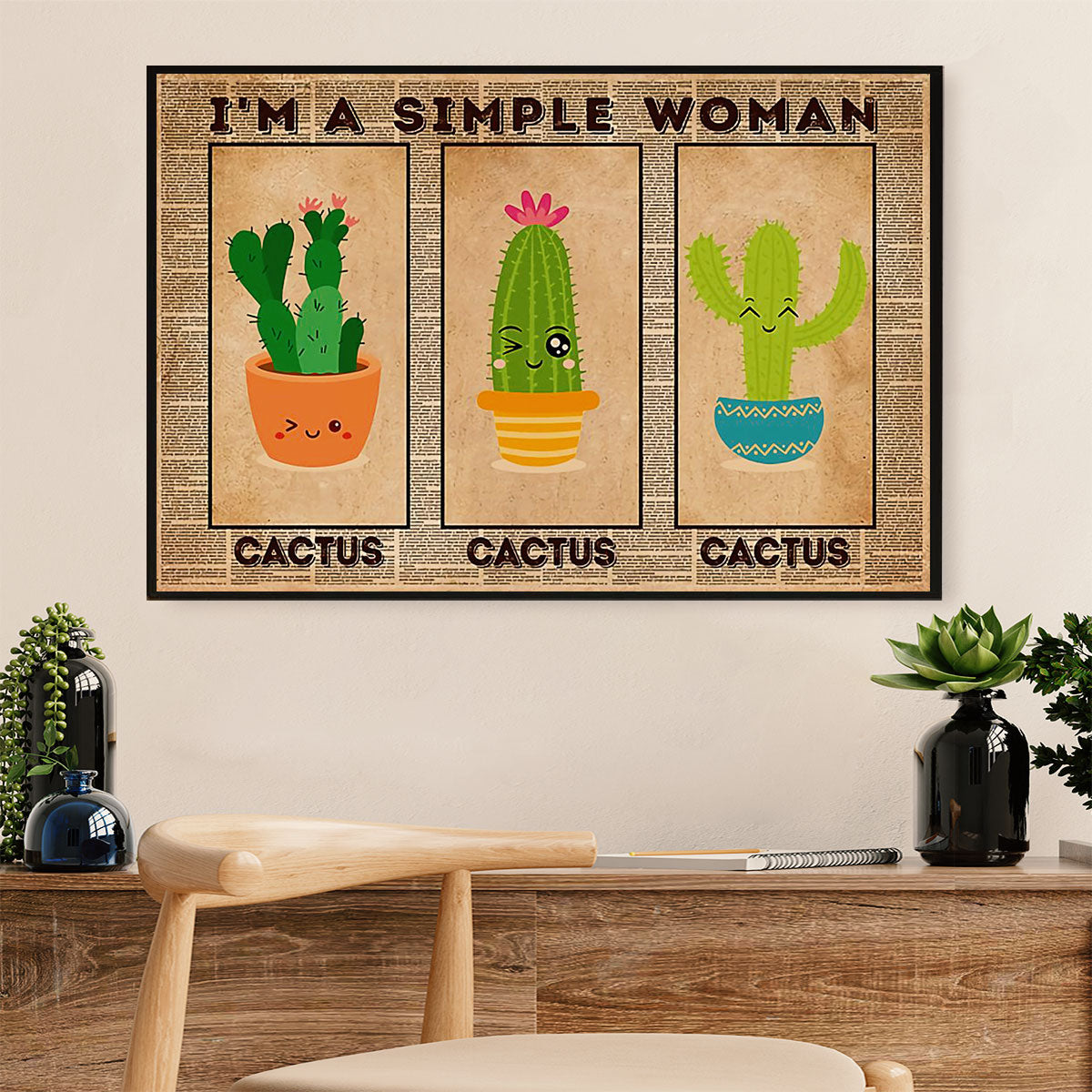 Gardening Poster Home Décor Wall Art | Woman Loves Cactus | Gift for Gardener, Plants Lover